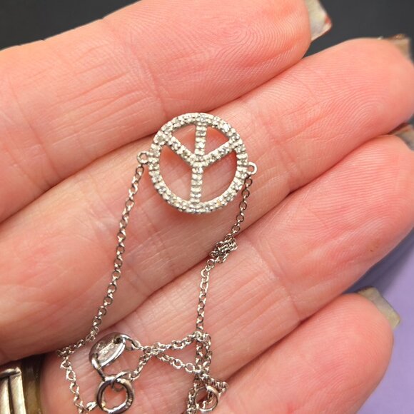 Dainty CZ 925 Peace Sign Bracelet - Picture 7 of 8